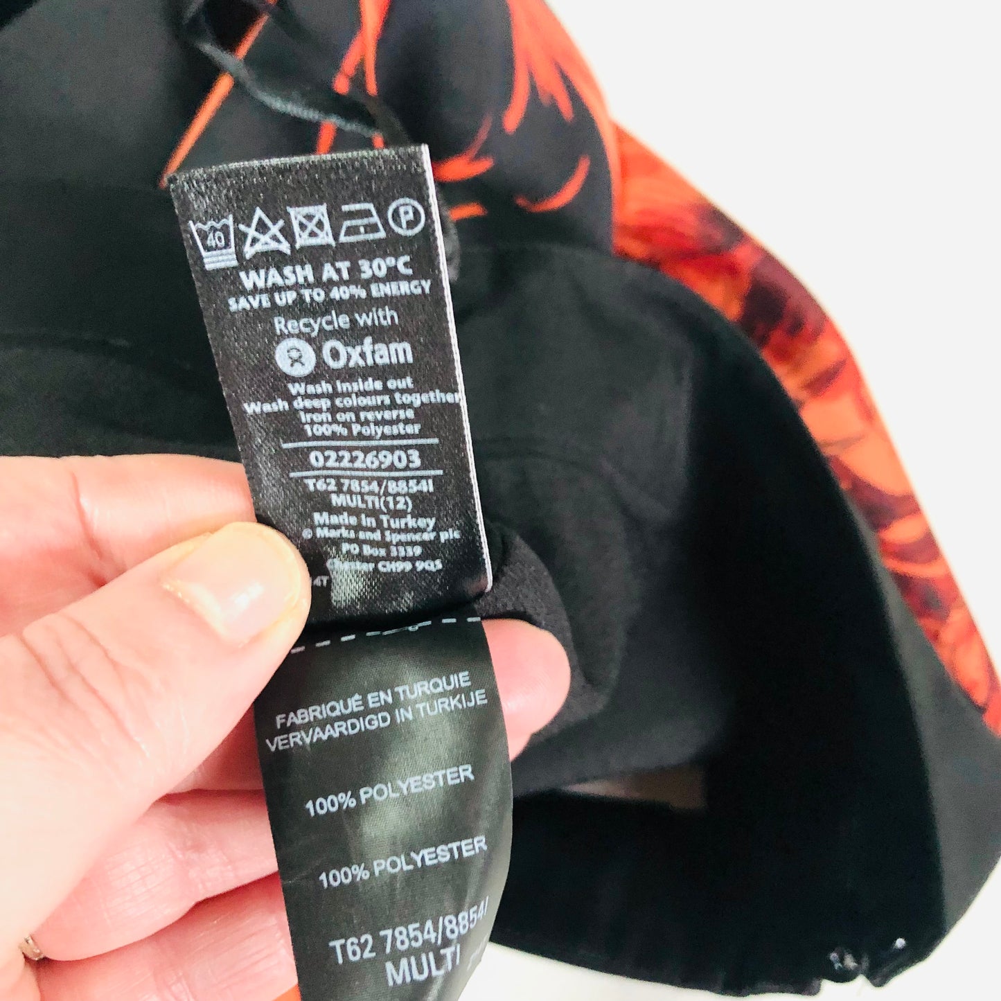 Per Una Orange & Black Lightweight Silky Satin Pencil Wiggle Straight Skirt Size 12