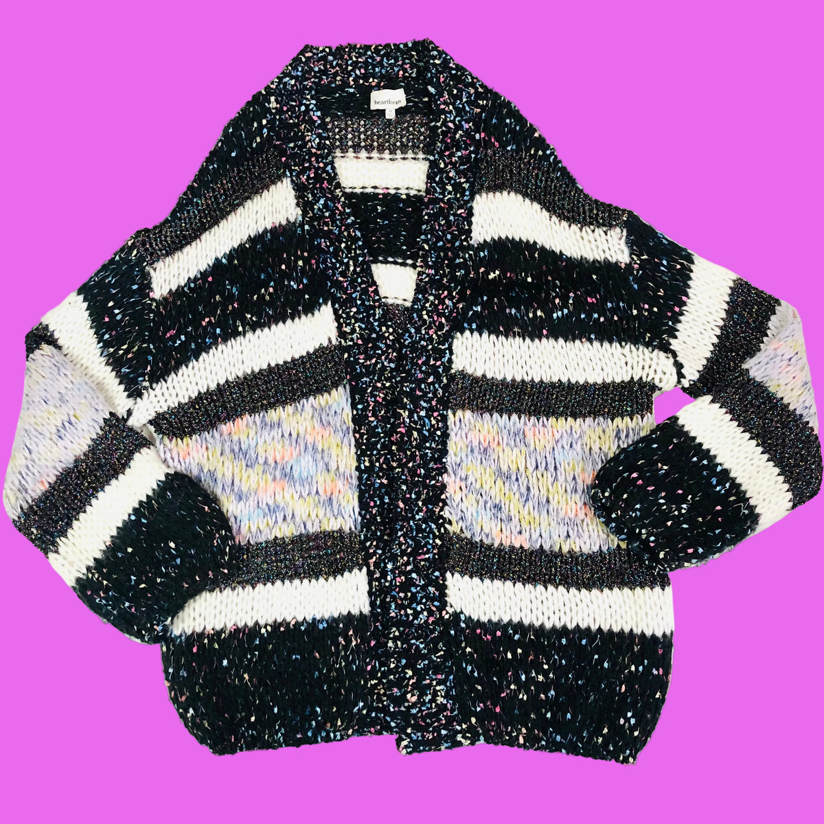 Anthropologie Heartloom Ariah Textured Cardigan Chunky Knit Black & White Size Medium