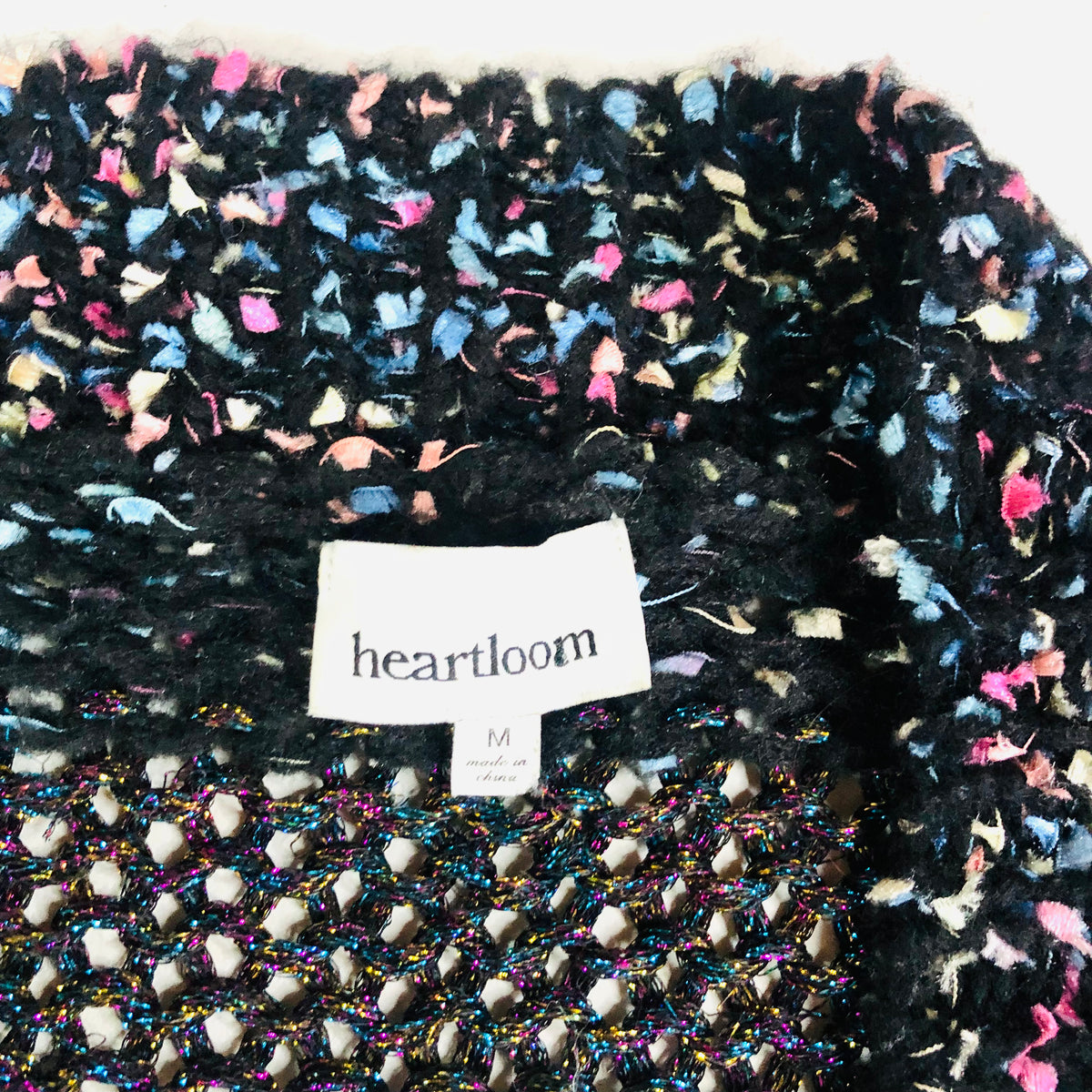 Anthropologie Heartloom Ariah Textured Cardigan Chunky Knit Black & White Size Medium