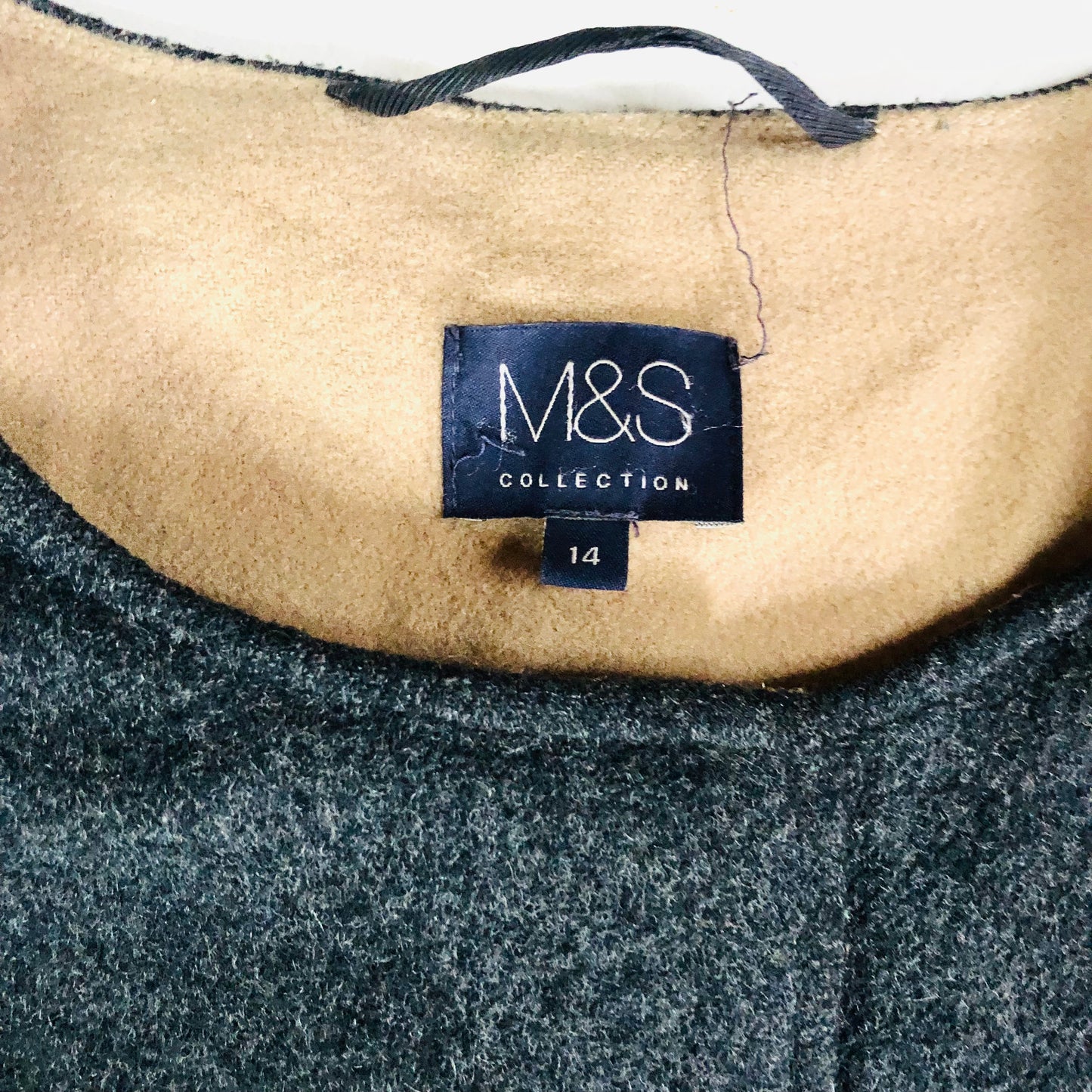 M&S Collarless Coat Jacket Grey Wool & Cashmere Blend Smart Occassion Nova Tides Size UK 14