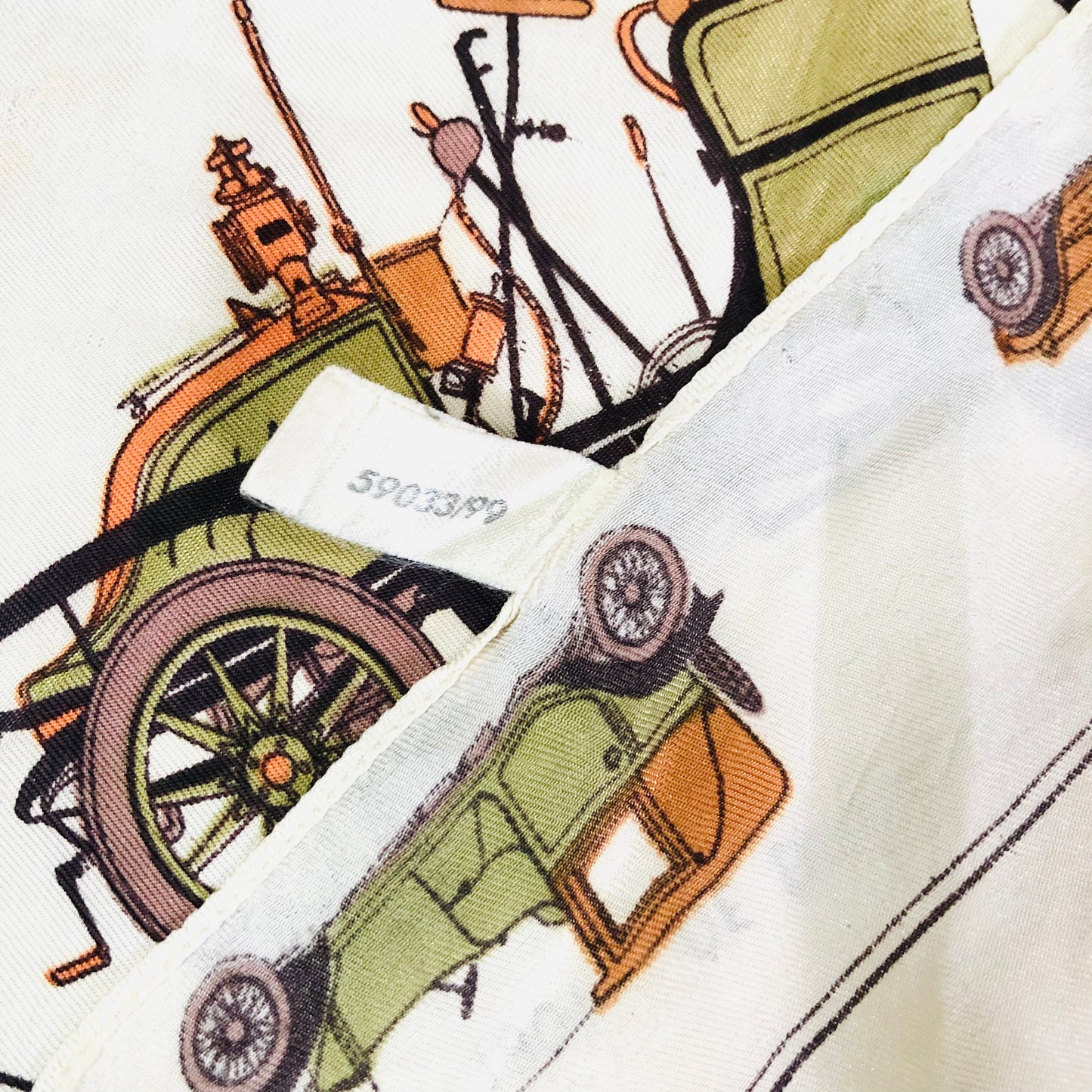 St Michael Made in Italy Vintage Faux Silk Old Cars Automobiles Cream Square 64cm Scarf