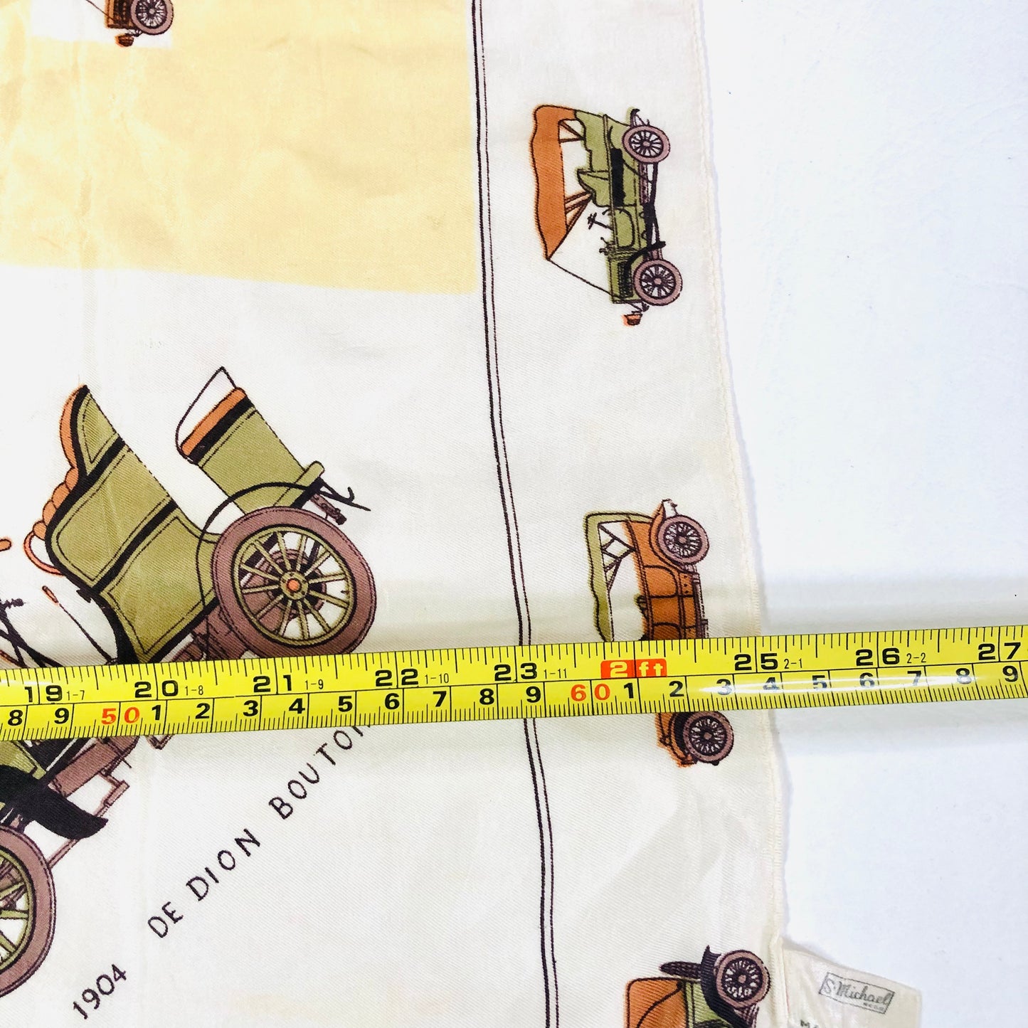 St Michael Made in Italy Vintage Faux Silk Old Cars Automobiles Cream Square 64cm Scarf