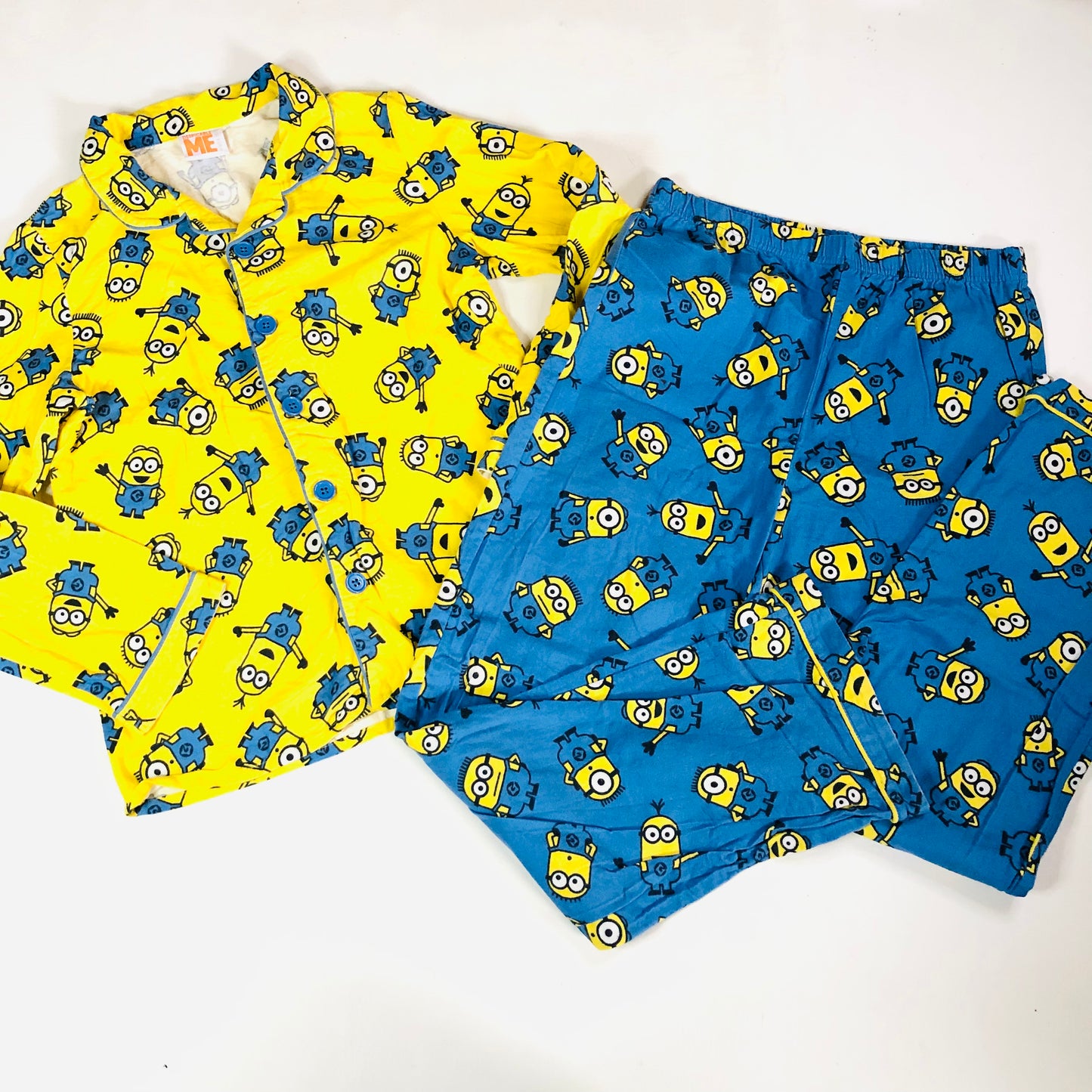 Childrens Unisex Minions Yellow & Blue Brushed Cotton Two Piece Button Down Pyjama Set Age 13 Years