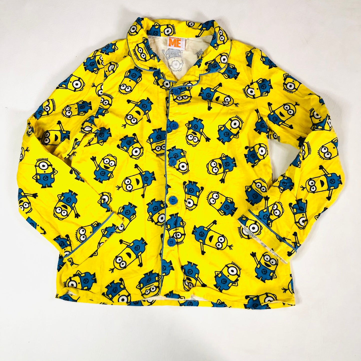 Childrens Unisex Minions Yellow & Blue Brushed Cotton Two Piece Button Down Pyjama Set Age 13 Years