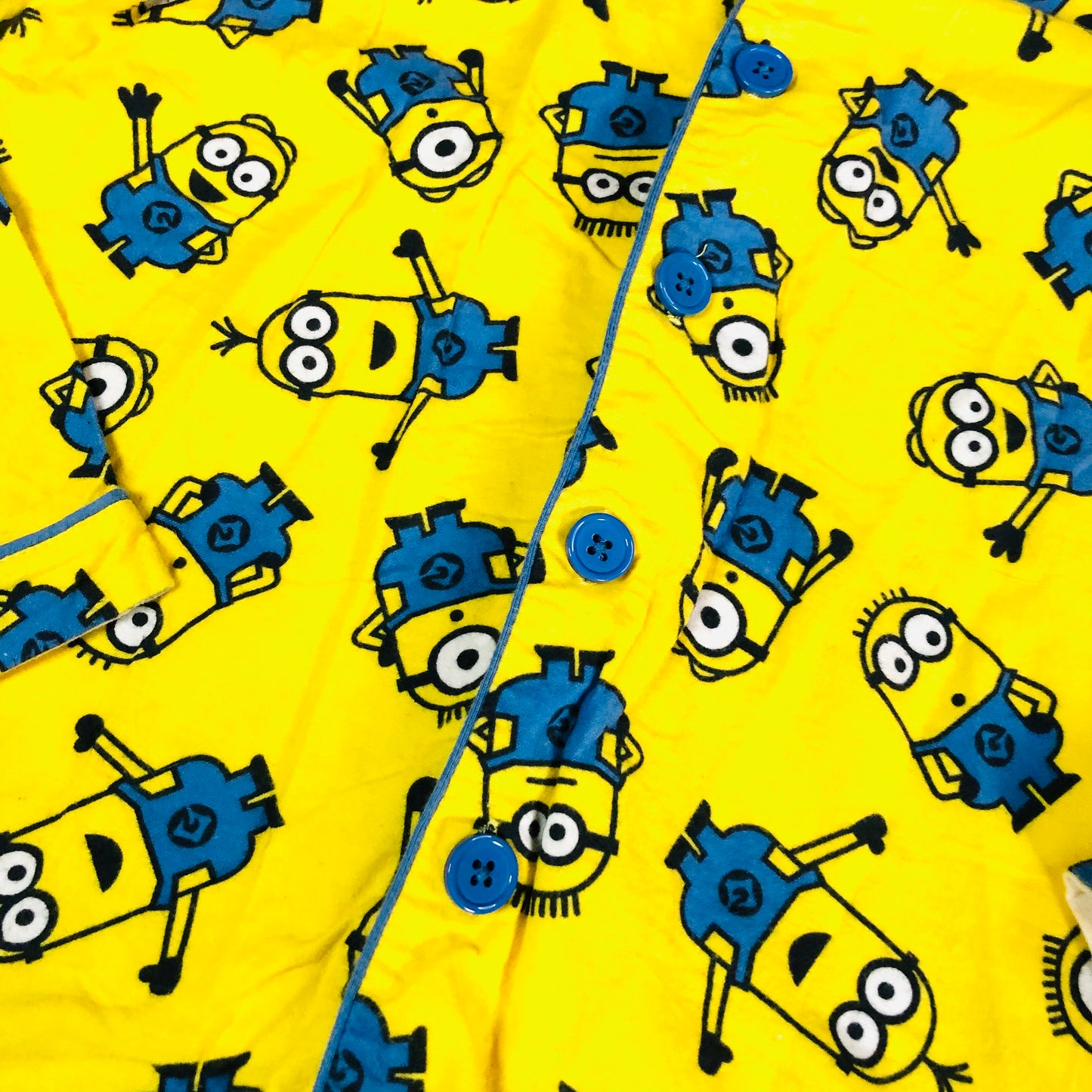 Childrens Unisex Minions Yellow & Blue Brushed Cotton Two Piece Button Down Pyjama Set Age 13 Years