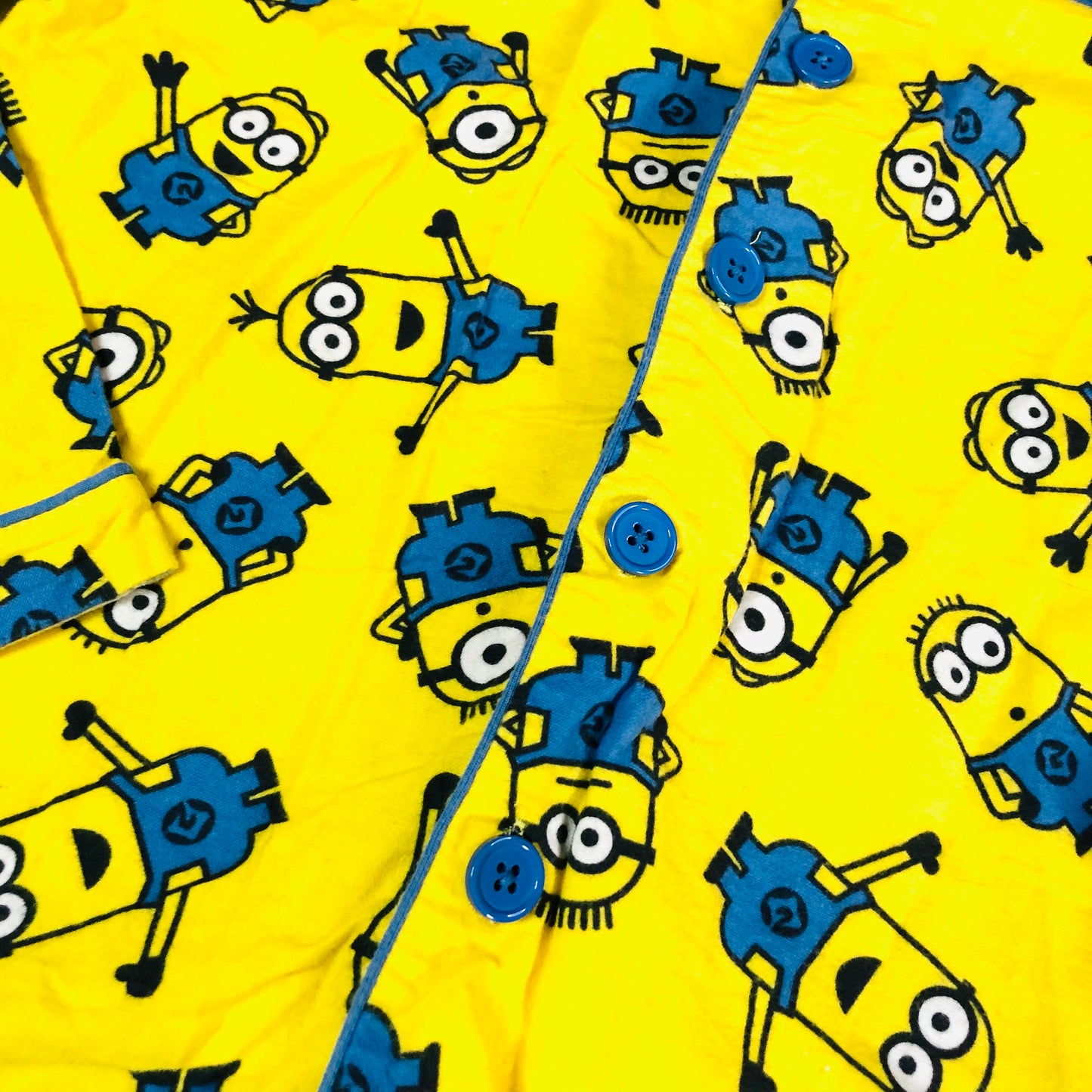 Childrens Unisex Minions Yellow & Blue Brushed Cotton Two Piece Button Down Pyjama Set Age 13 Years