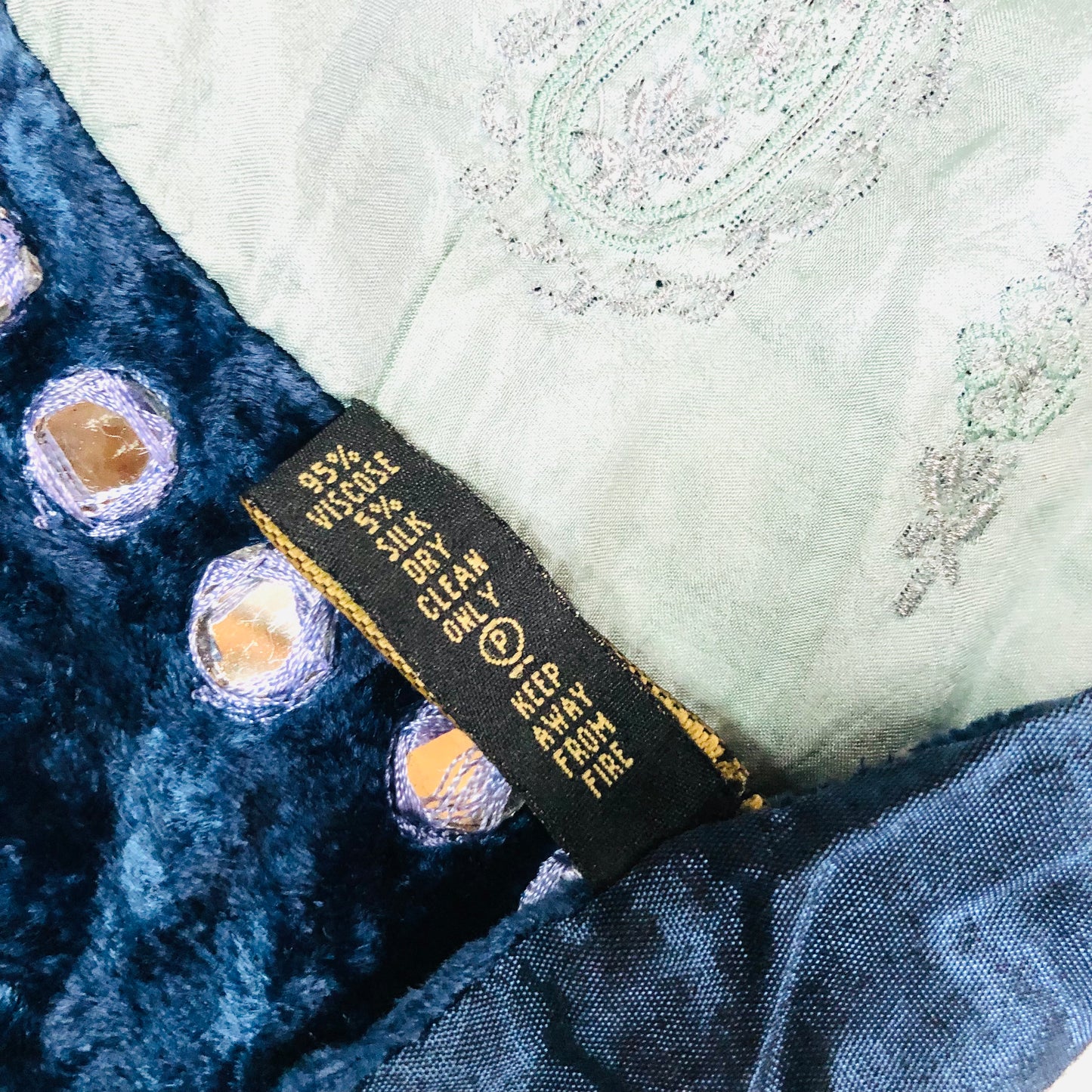 Accessorize Blue Crushed Velvet Y2K Boho Slim Scarf Wrap Viscose & Silk 61" x 9.5"