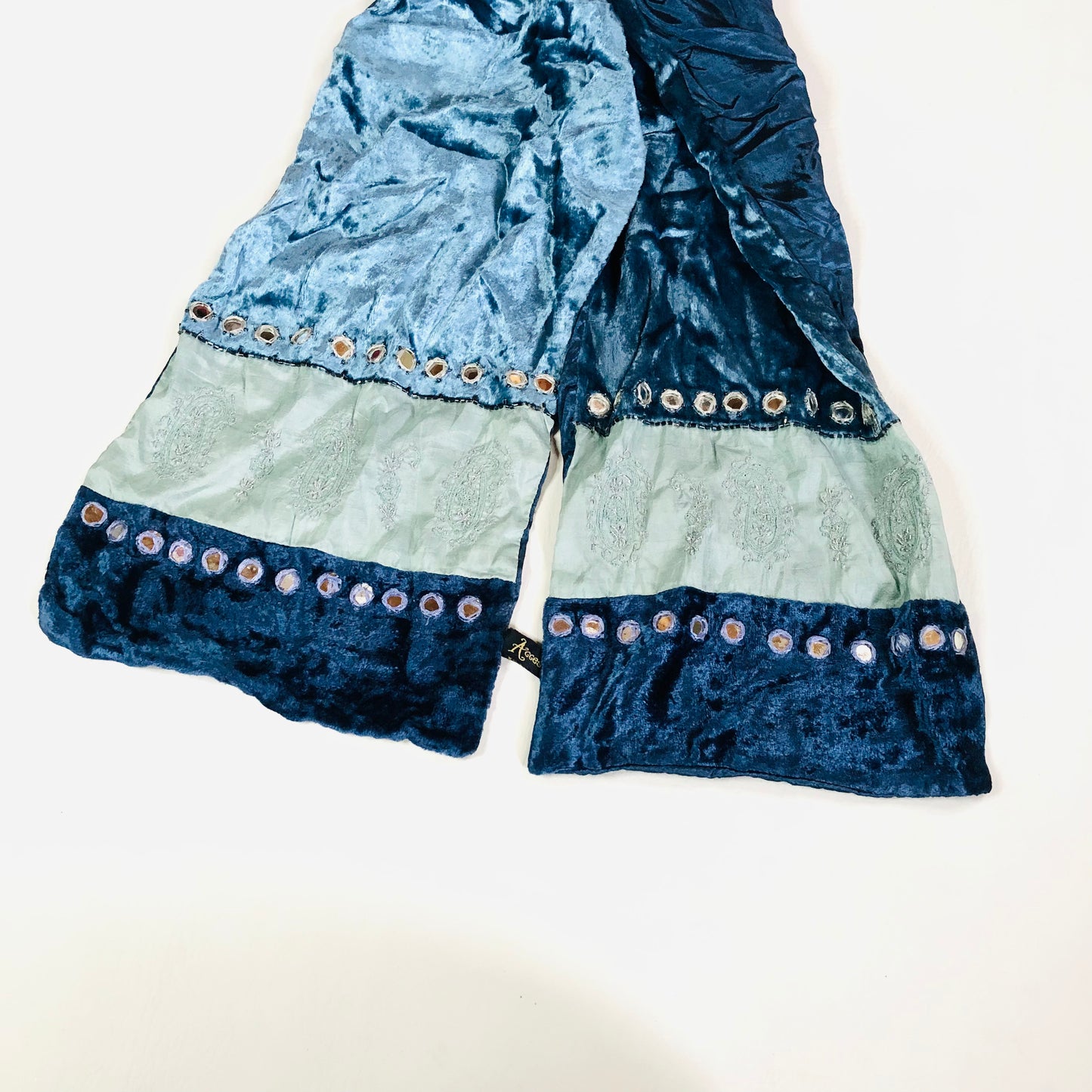 Accessorize Blue Crushed Velvet Y2K Boho Slim Scarf Wrap Viscose & Silk 61" x 9.5"