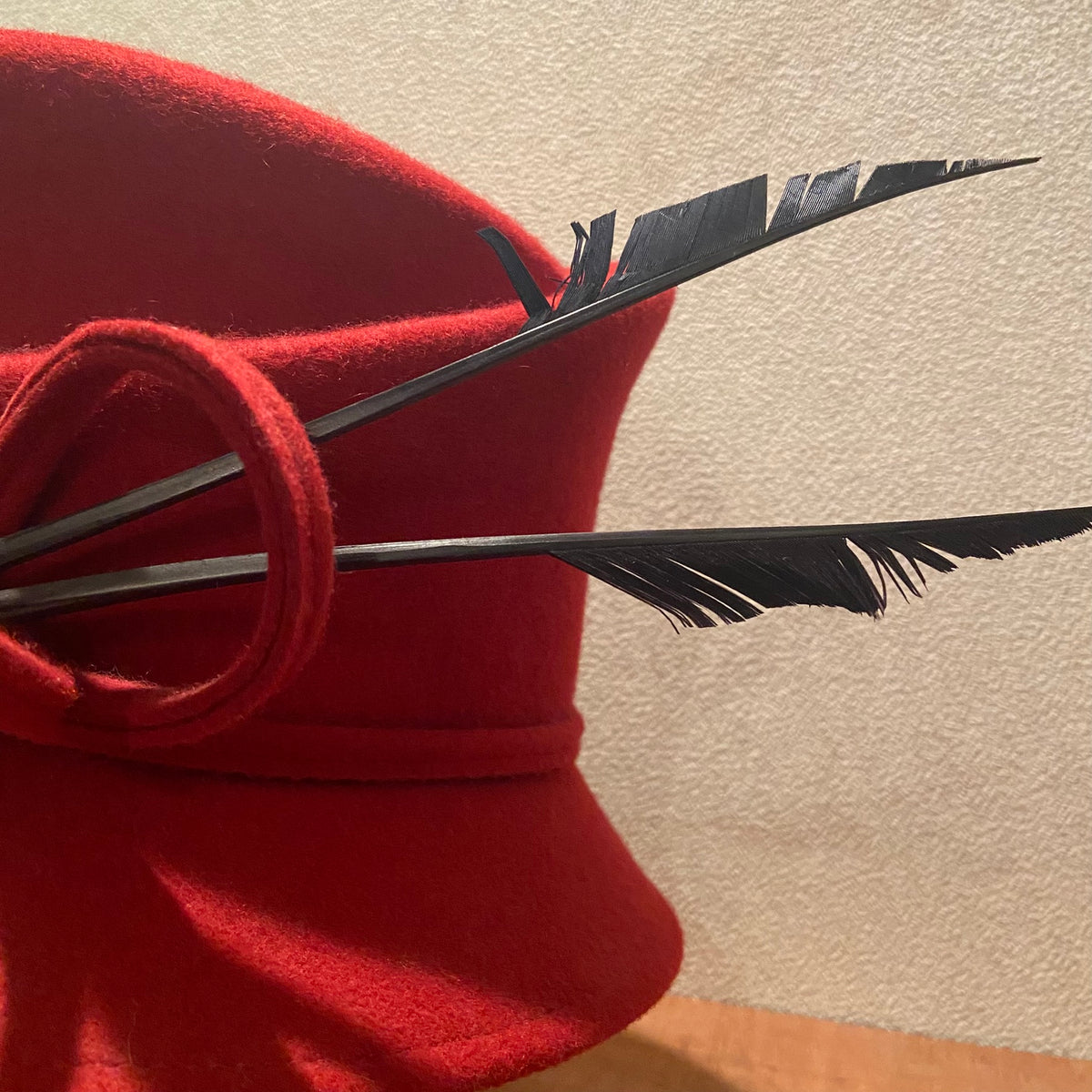Vintage | Whiteley Hat Company | Wool Felt | Red & Black | 20s Style | Asymmetric Cloche | Winter Formal | Downton Abbey