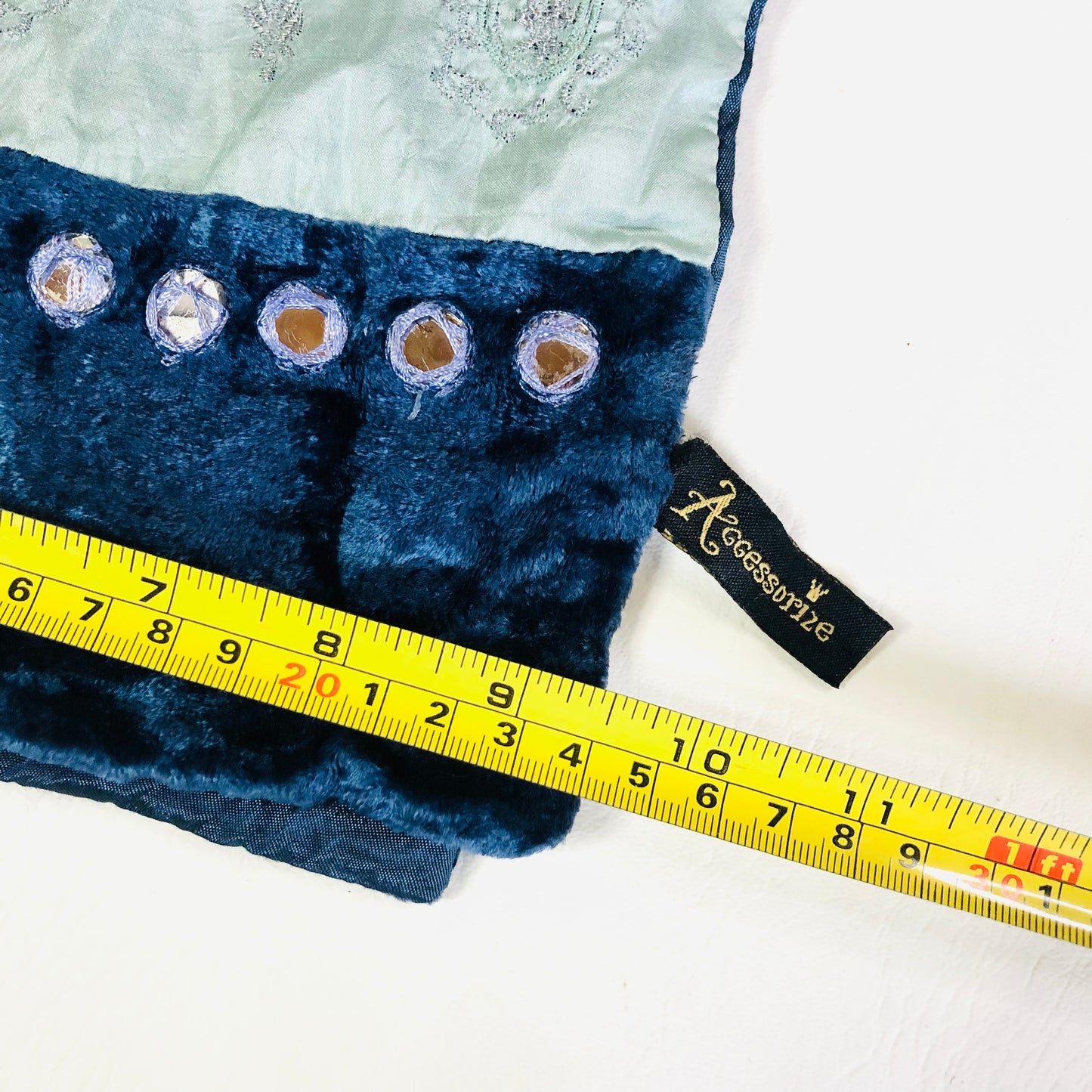 Accessorize Blue Crushed Velvet Y2K Boho Slim Scarf Wrap Viscose & Silk 61" x 9.5"