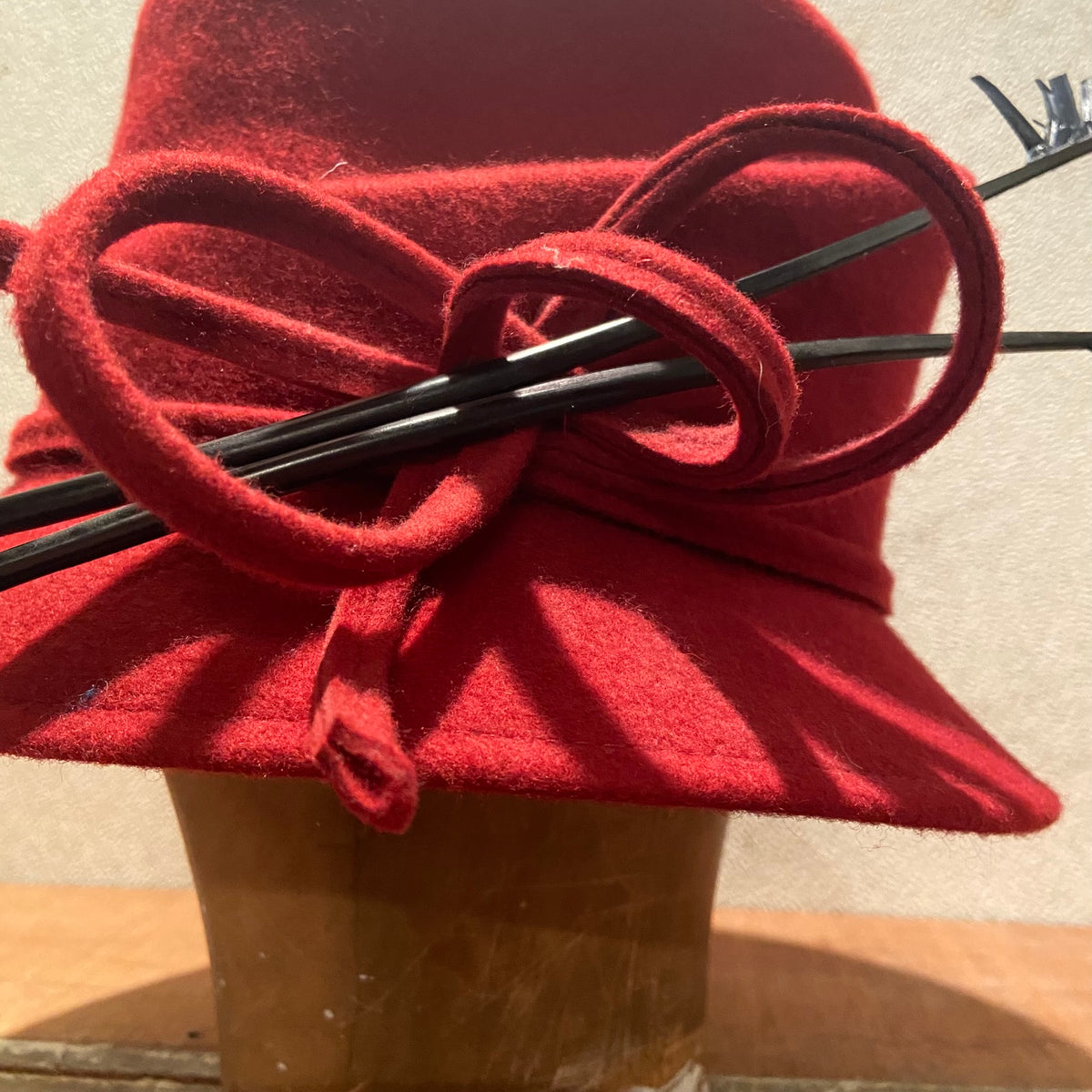 Vintage | Whiteley Hat Company | Wool Felt | Red & Black | 20s Style | Asymmetric Cloche | Winter Formal | Downton Abbey