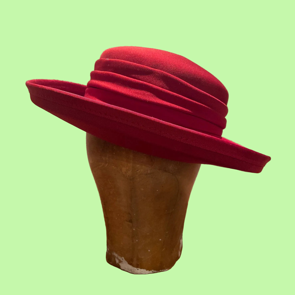 True Vintage | Kangol | Red | Upturned Breton Sailor Boater Hat | Pleated Band | 80s/90s | Formal Wedding Ascot | Classic | Made in GB