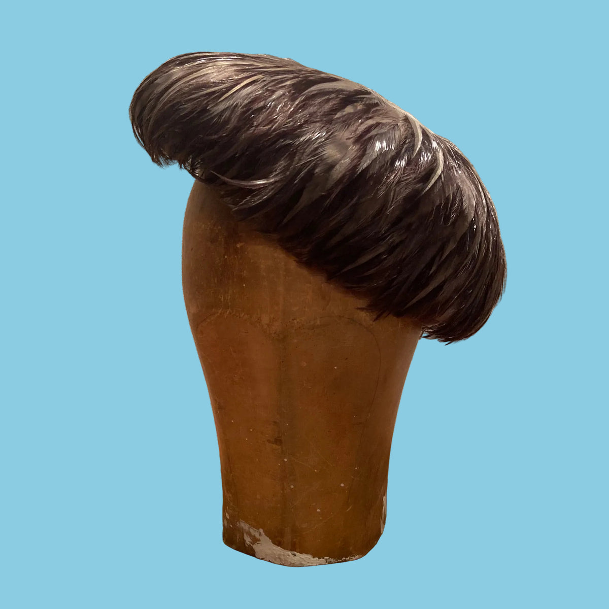 Vintage | Brown | Feather Covered Pillbox Hat | Toque Cocktail Fascinator | Mid Century 50s 60