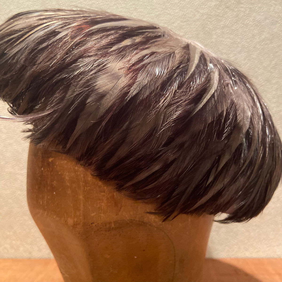 Vintage | Brown | Feather Covered Pillbox Hat | Toque Cocktail Fascinator | Mid Century 50s 60
