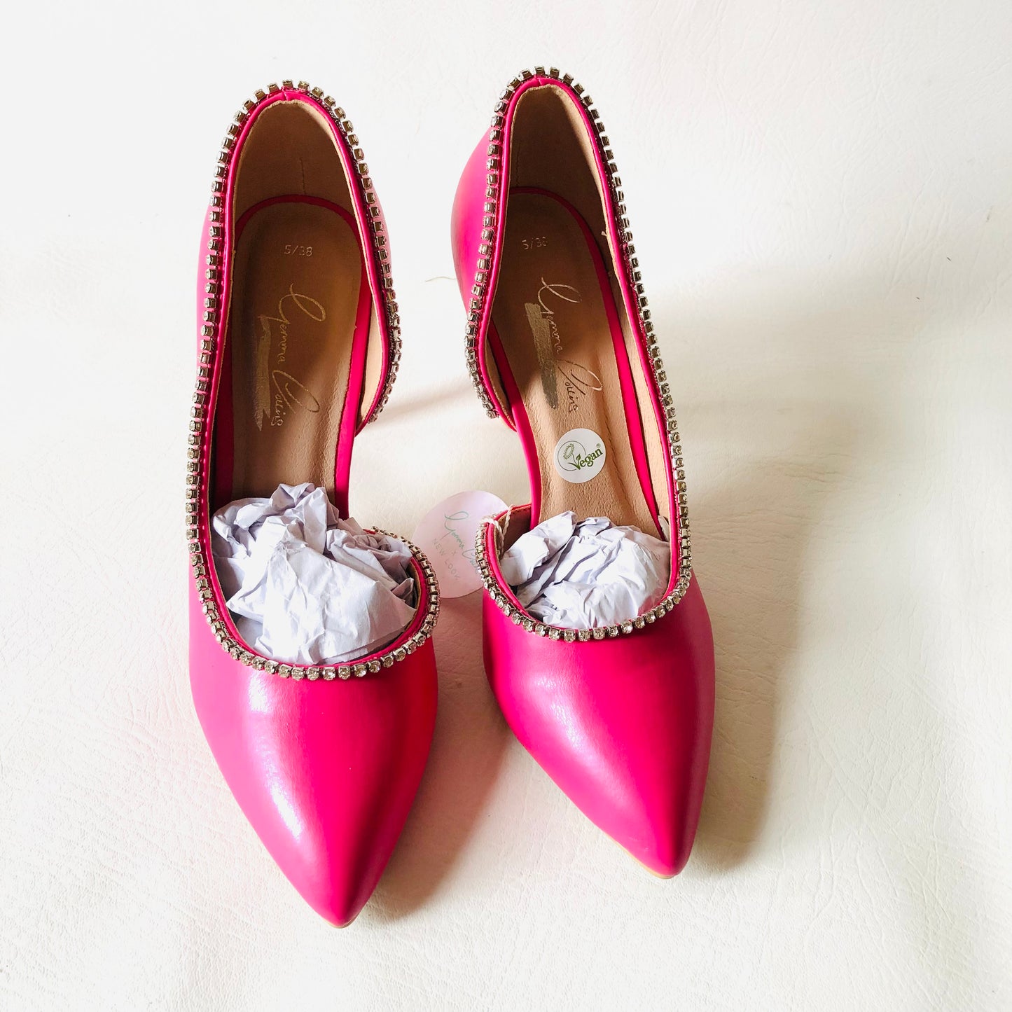 New Look Gemma Collins Too Glam To Give A Pink Diamanté Court Shoe Heels Size 5 NEW