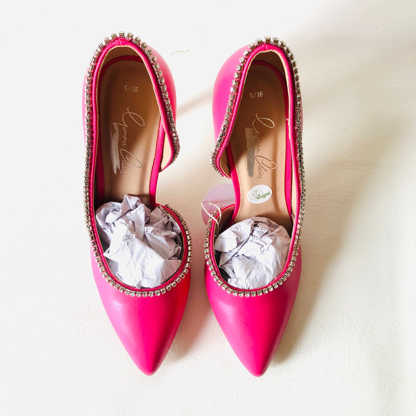 New Look Gemma Collins Too Glam To Give A Pink Diamanté Court Shoe Heels Size 5 NEW