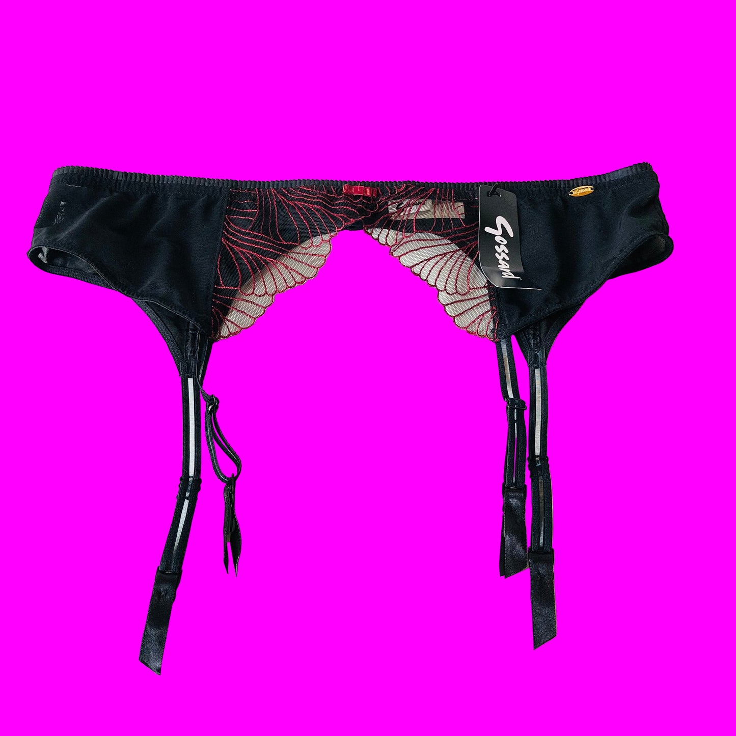 Gossard Illusion Black Red Lace Suspender Belt Lingerie Size XL (16) NEW RRP £29