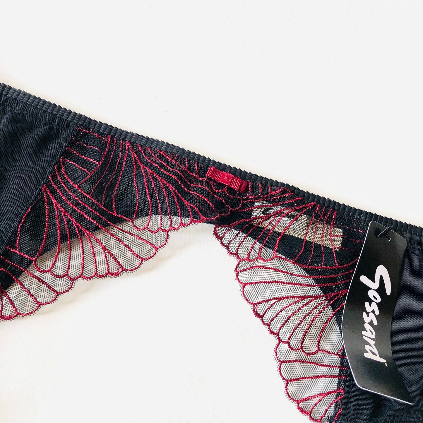 Gossard Illusion Black Red Lace Suspender Belt Lingerie Size XL (16) NEW RRP £29