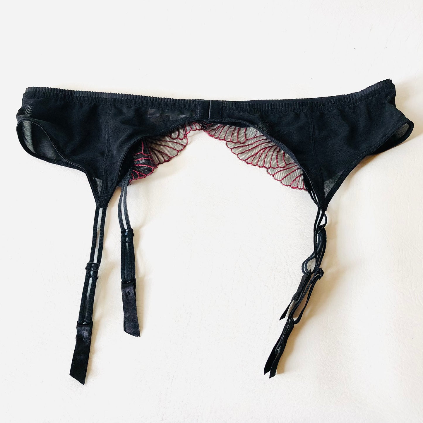 Gossard Illusion Black Red Lace Suspender Belt Lingerie Size XL (16) NEW RRP £29