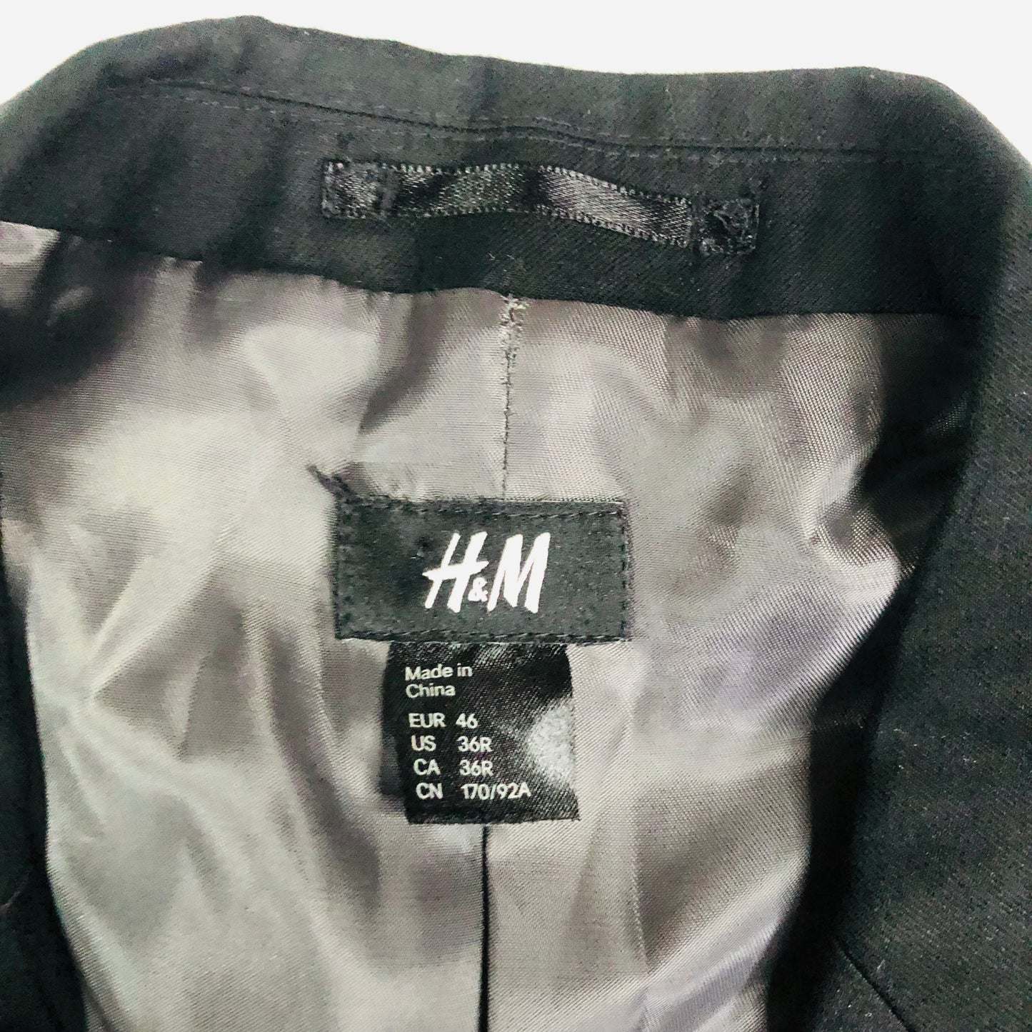 H&M Mens Classic Black Slim Fit Tuxedo Tux Dinner Suit Jacket Size 36R