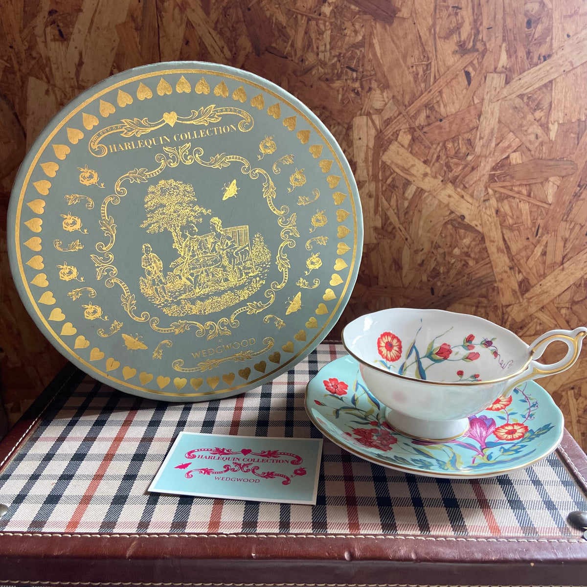 Wedgwood | China Harlequin Collection | Turquoise | Crocus Footed Tea Cup & Saucer | Bridgerton Style | NEW Boxed