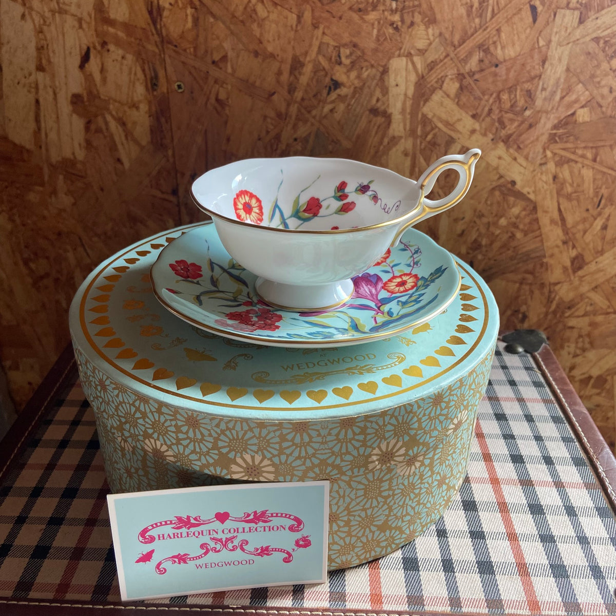 Wedgwood | China Harlequin Collection | Turquoise | Crocus Footed Tea Cup & Saucer | Bridgerton Style | NEW Boxed
