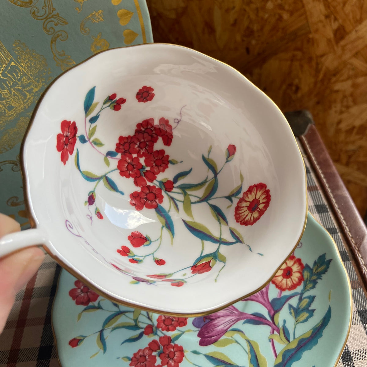 Wedgwood | China Harlequin Collection | Turquoise | Crocus Footed Tea Cup & Saucer | Bridgerton Style | NEW Boxed