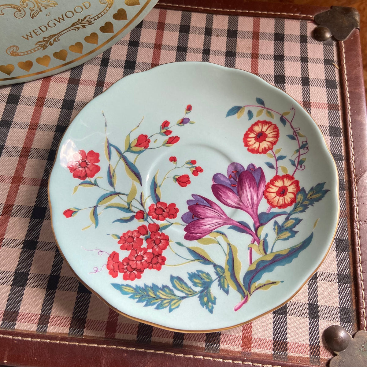 Wedgwood | China Harlequin Collection | Turquoise | Crocus Footed Tea Cup & Saucer | Bridgerton Style | NEW Boxed
