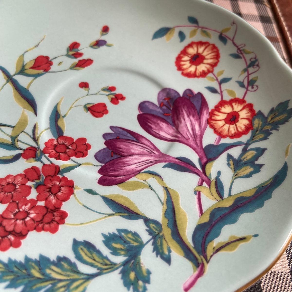 Wedgwood | China Harlequin Collection | Turquoise | Crocus Footed Tea Cup & Saucer | Bridgerton Style | NEW Boxed