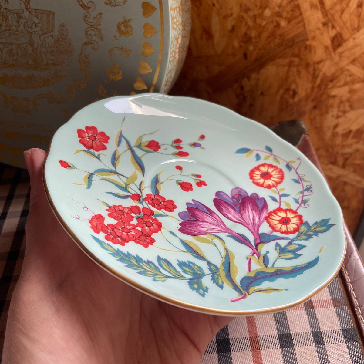 Wedgwood | China Harlequin Collection | Turquoise | Crocus Footed Tea Cup & Saucer | Bridgerton Style | NEW Boxed