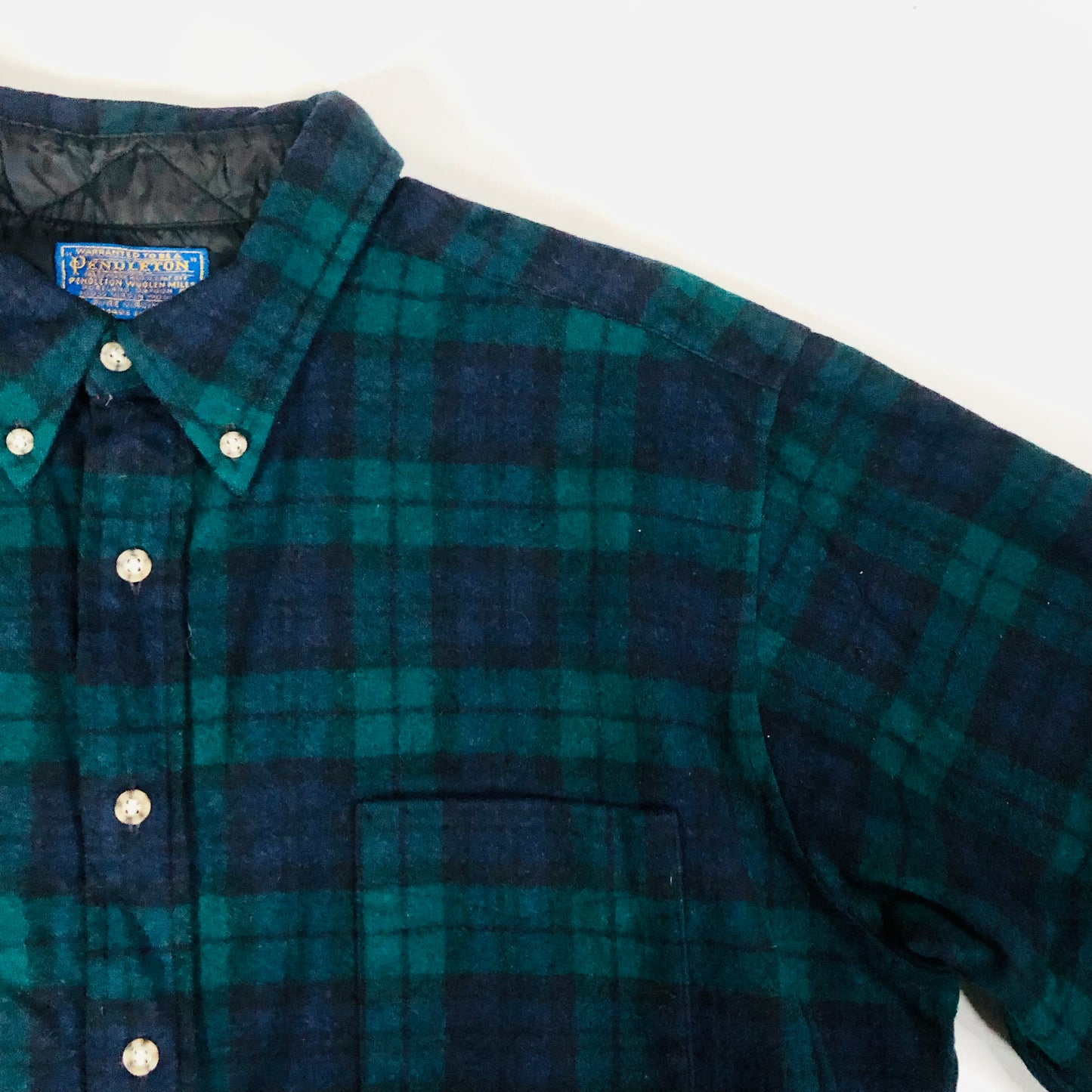 Pendleton 100% Wool Shirt Button Down Green Black Watch Tartan Plaid Size XL Vintage Made in USA