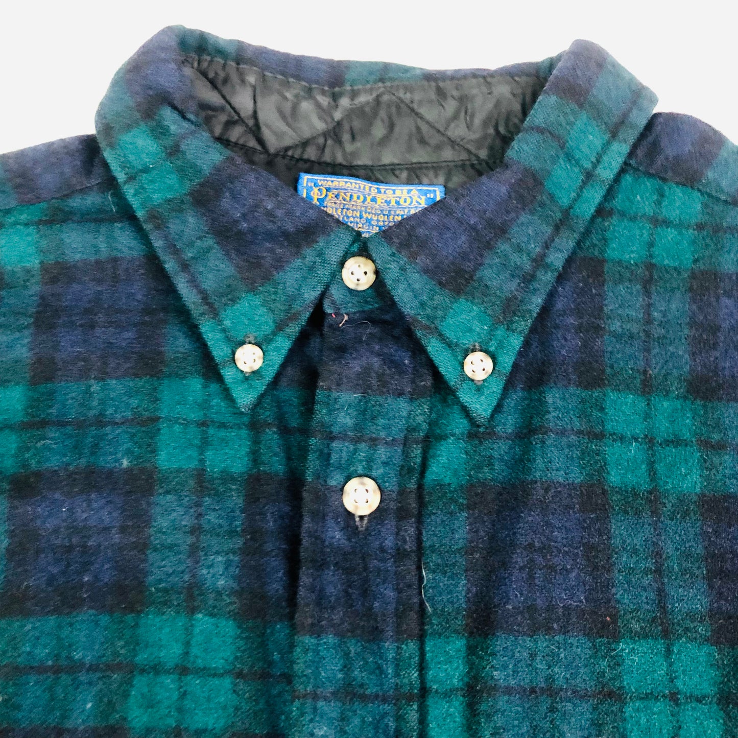 Pendleton 100% Wool Shirt Button Down Green Black Watch Tartan Plaid Size XL Vintage Made in USA