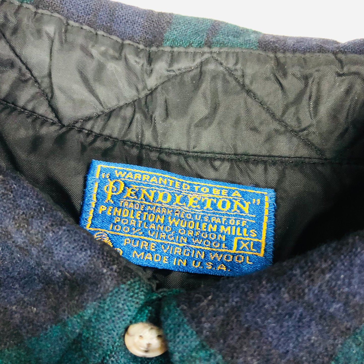 Pendleton 100% Wool Shirt Button Down Green Black Watch Tartan Plaid Size XL Vintage Made in USA