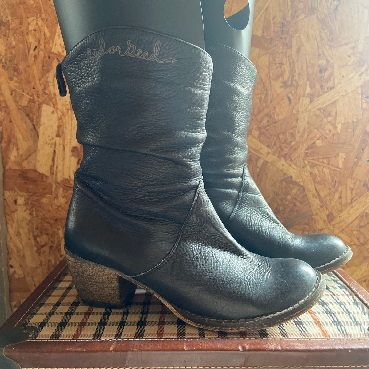 Red Or Dead | Dark Blue | Soft Leather | 'Cobbled Together' | Slouch Western Cowboy Boots | Size 4 (37)