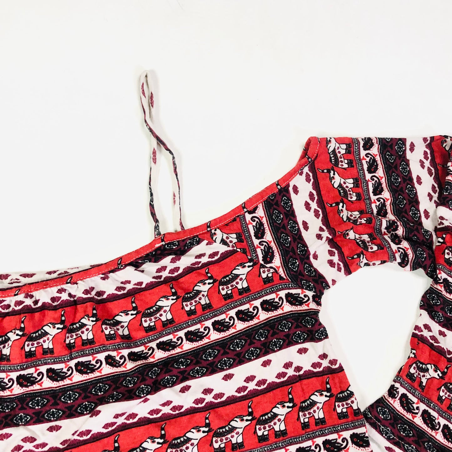 H&M Cochella Boho Festival Terracotta & Black Elephant Off Shoulder Top Size XS