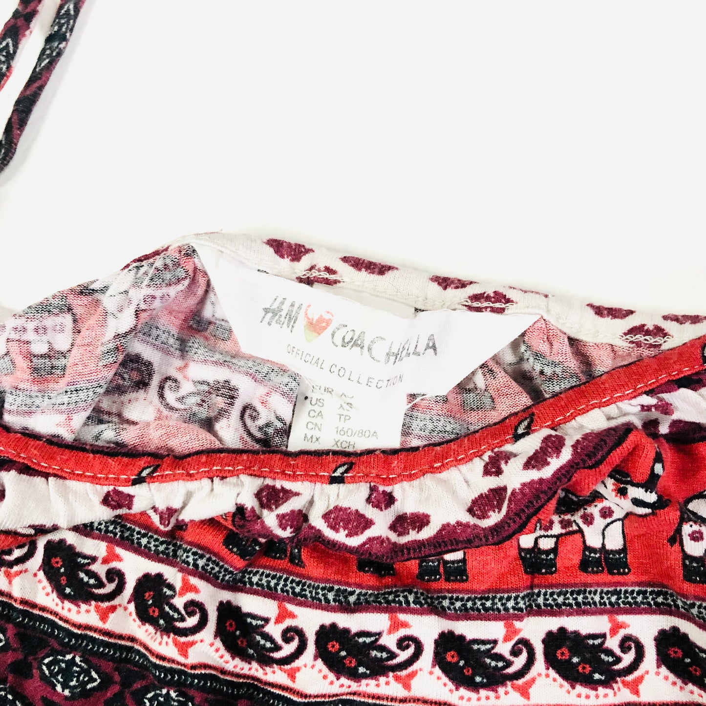 H&M Cochella Boho Festival Terracotta & Black Elephant Off Shoulder Top Size XS