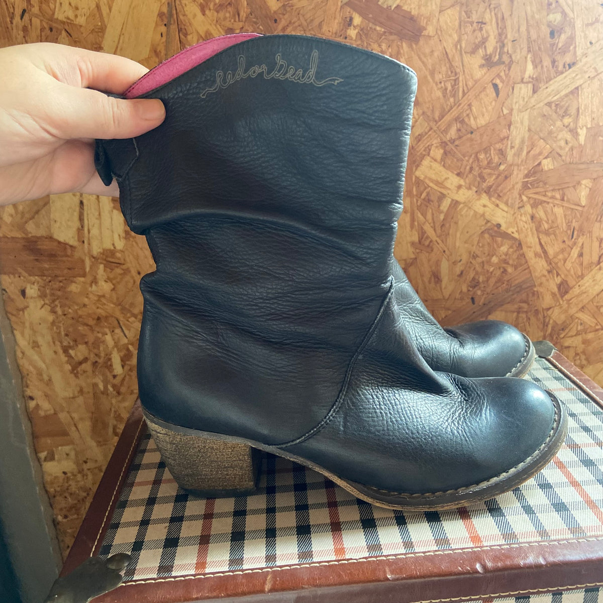 Red Or Dead | Dark Blue | Soft Leather | 'Cobbled Together' | Slouch Western Cowboy Boots | Size 4 (37)