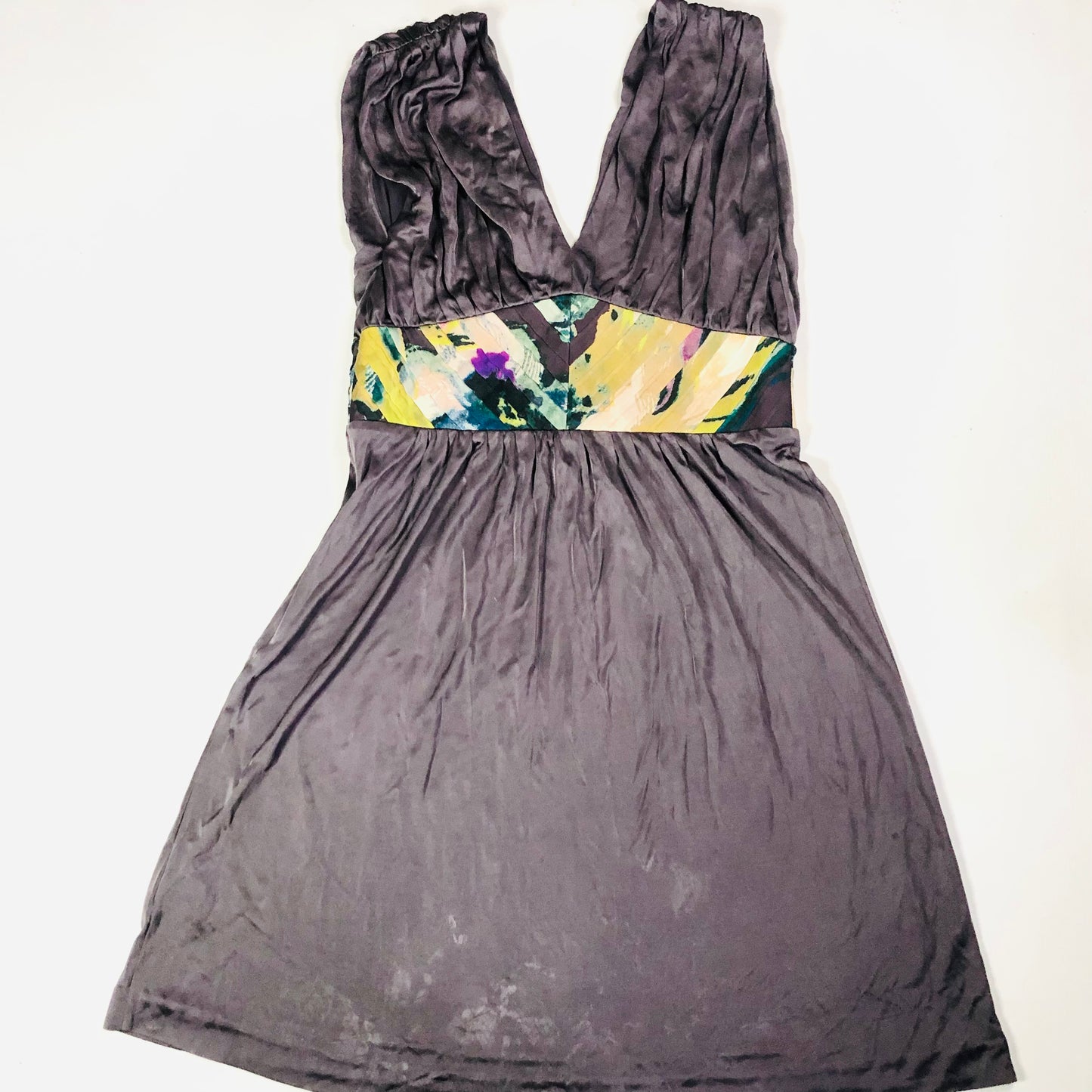 Ted Baker Floral Waist Sleeveless Draped Taupe Romantic Dress Size 3 UK 12/14