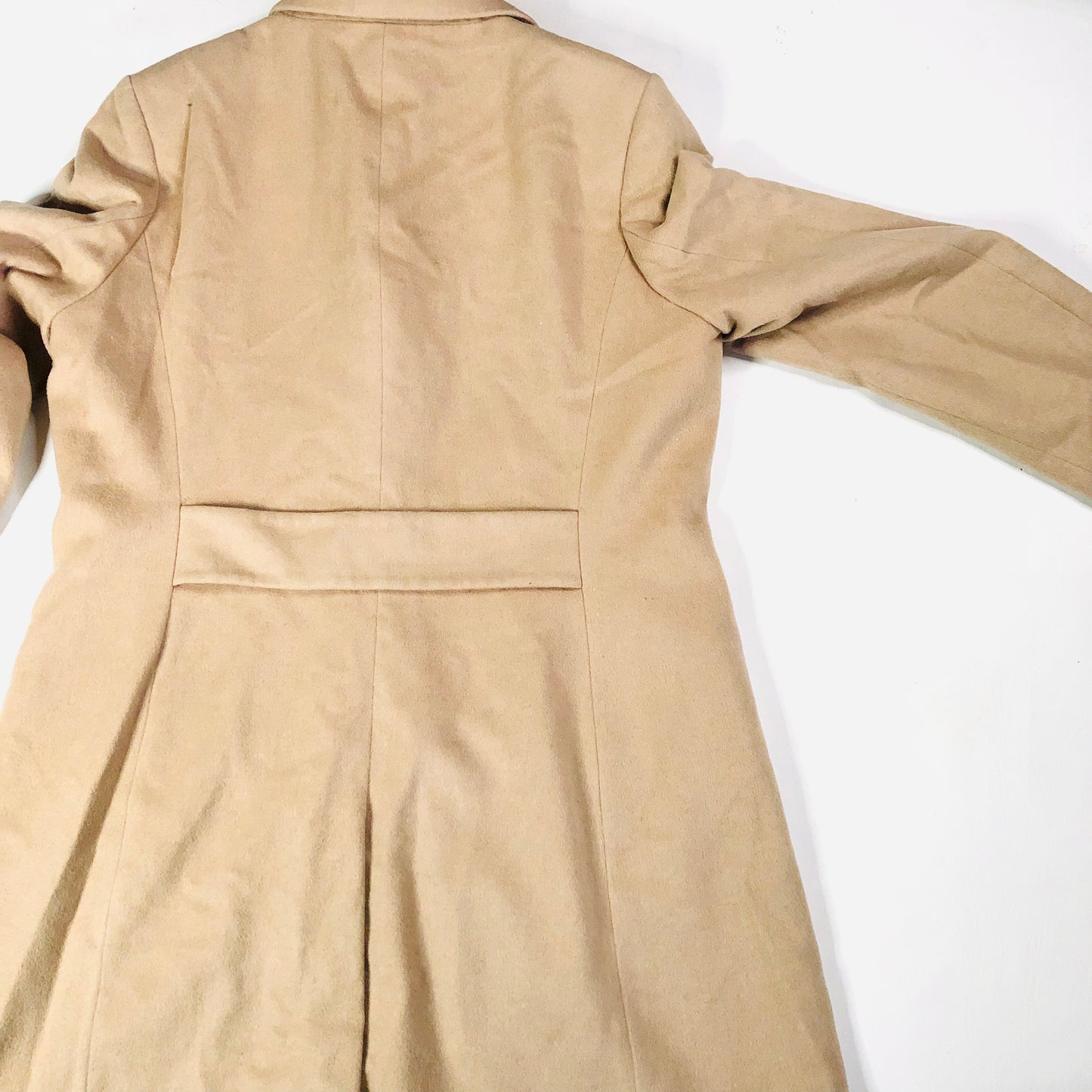 JAEGER Boyfriend Trench Coat Camel Beige Womens Mid Length Wool Blend Size 14