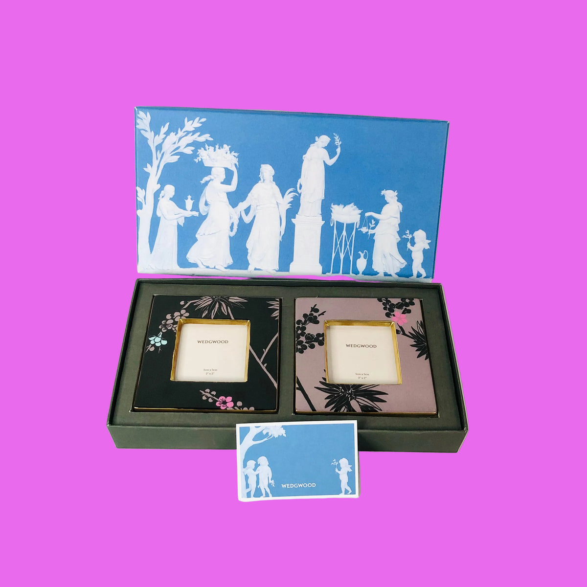 Wedgwood Boxed Set 2x Prunus Lilac & Black Square Photo Frames NEW