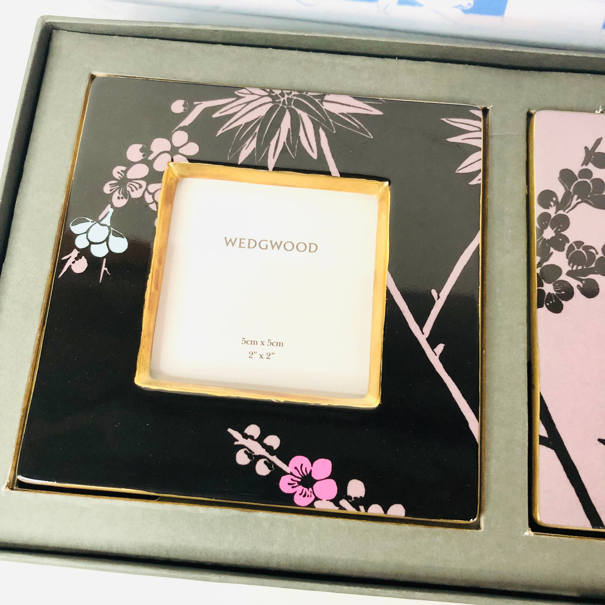 Wedgwood Boxed Set 2x Prunus Lilac & Black Square Photo Frames NEW