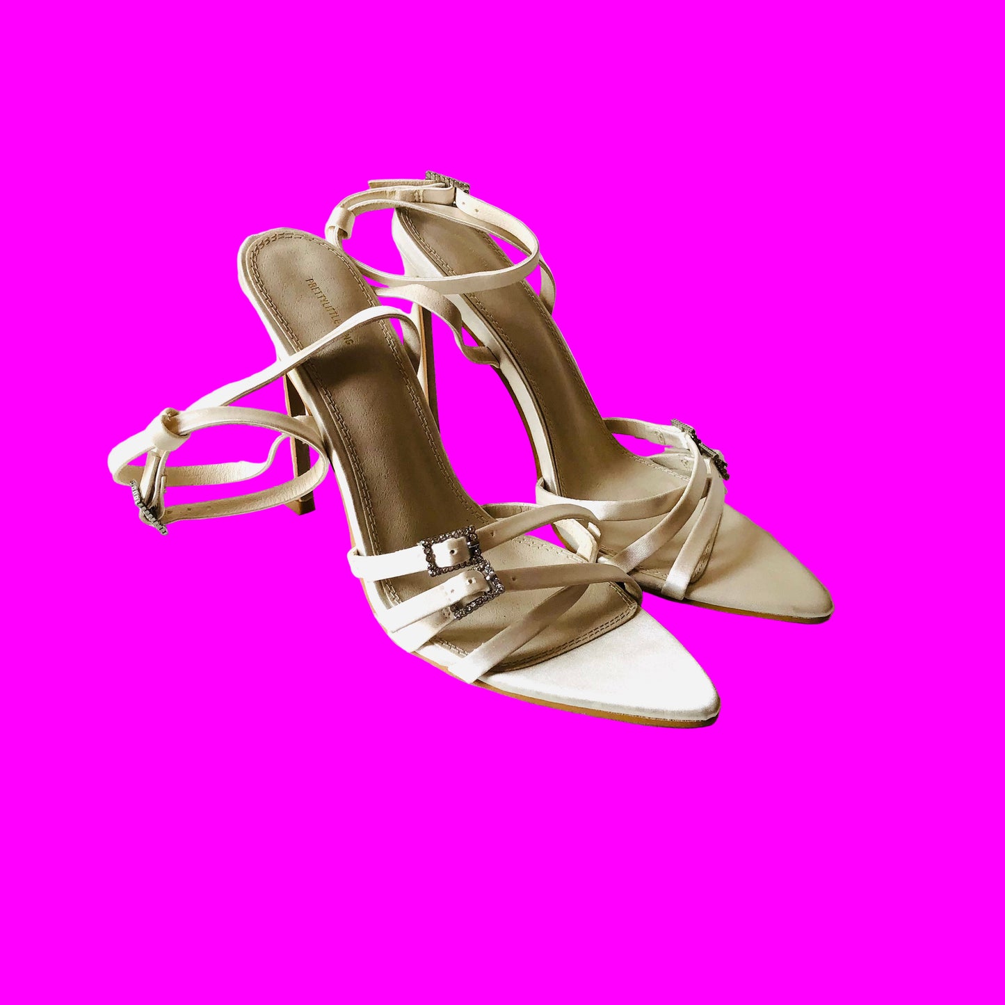 Pretty Little Thing Ivory White Bridal Pointed Strappy Diamanté Buckle Heel Sandals 5 NEW