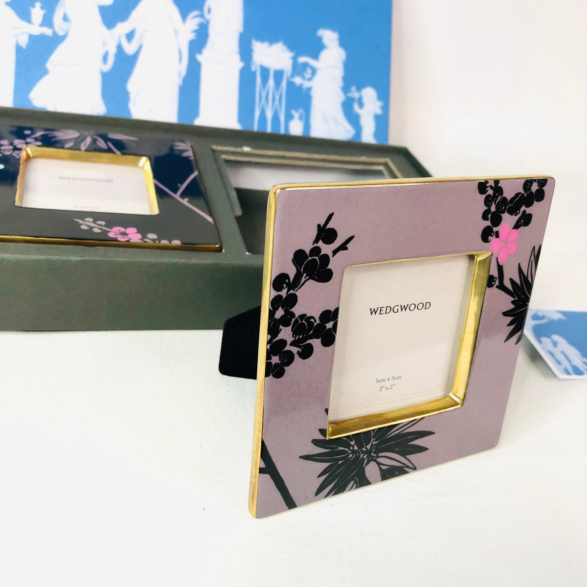 Wedgwood Boxed Set 2x Prunus Lilac & Black Square Photo Frames NEW