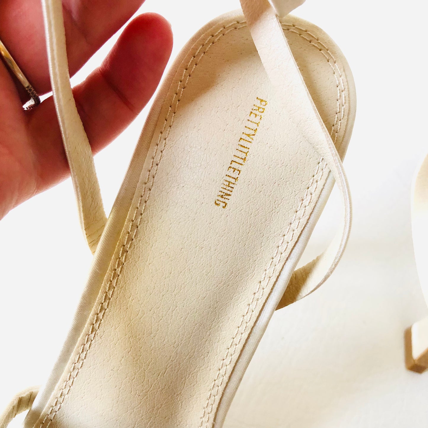 Pretty Little Thing Ivory White Bridal Pointed Strappy Diamanté Buckle Heel Sandals 5 NEW