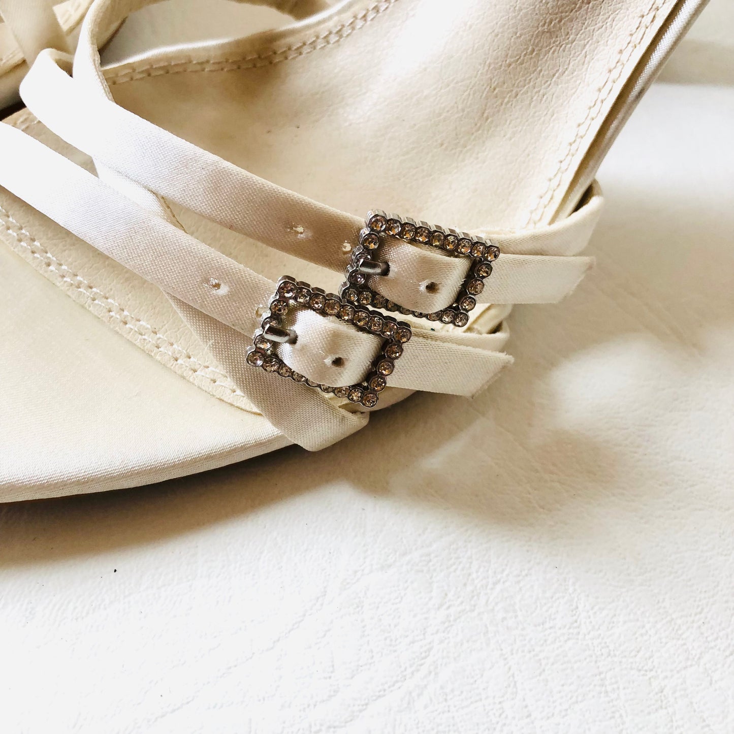 Pretty Little Thing Ivory White Bridal Pointed Strappy Diamanté Buckle Heel Sandals 5 NEW