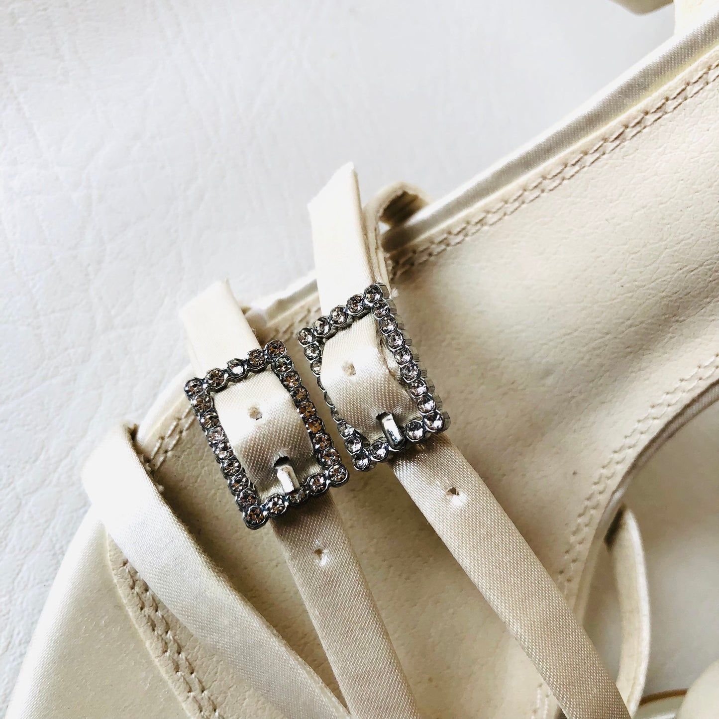 Pretty Little Thing Ivory White Bridal Pointed Strappy Diamanté Buckle Heel Sandals 5 NEW