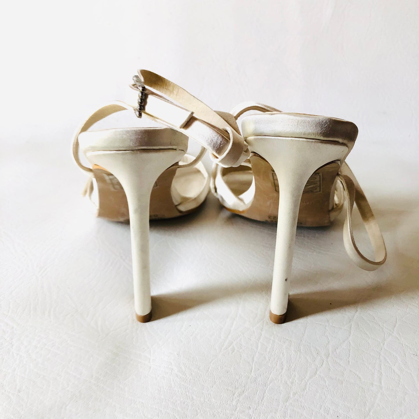 Pretty Little Thing Ivory White Bridal Pointed Strappy Diamanté Buckle Heel Sandals 5 NEW