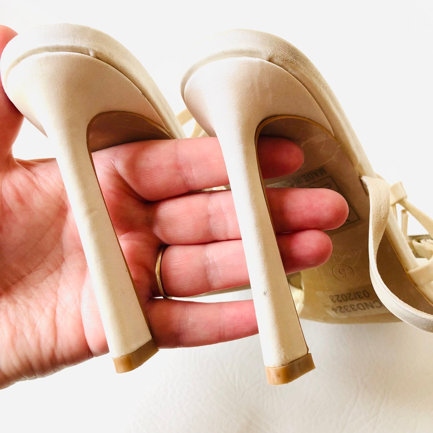 Pretty Little Thing Ivory White Bridal Pointed Strappy Diamanté Buckle Heel Sandals 5 NEW