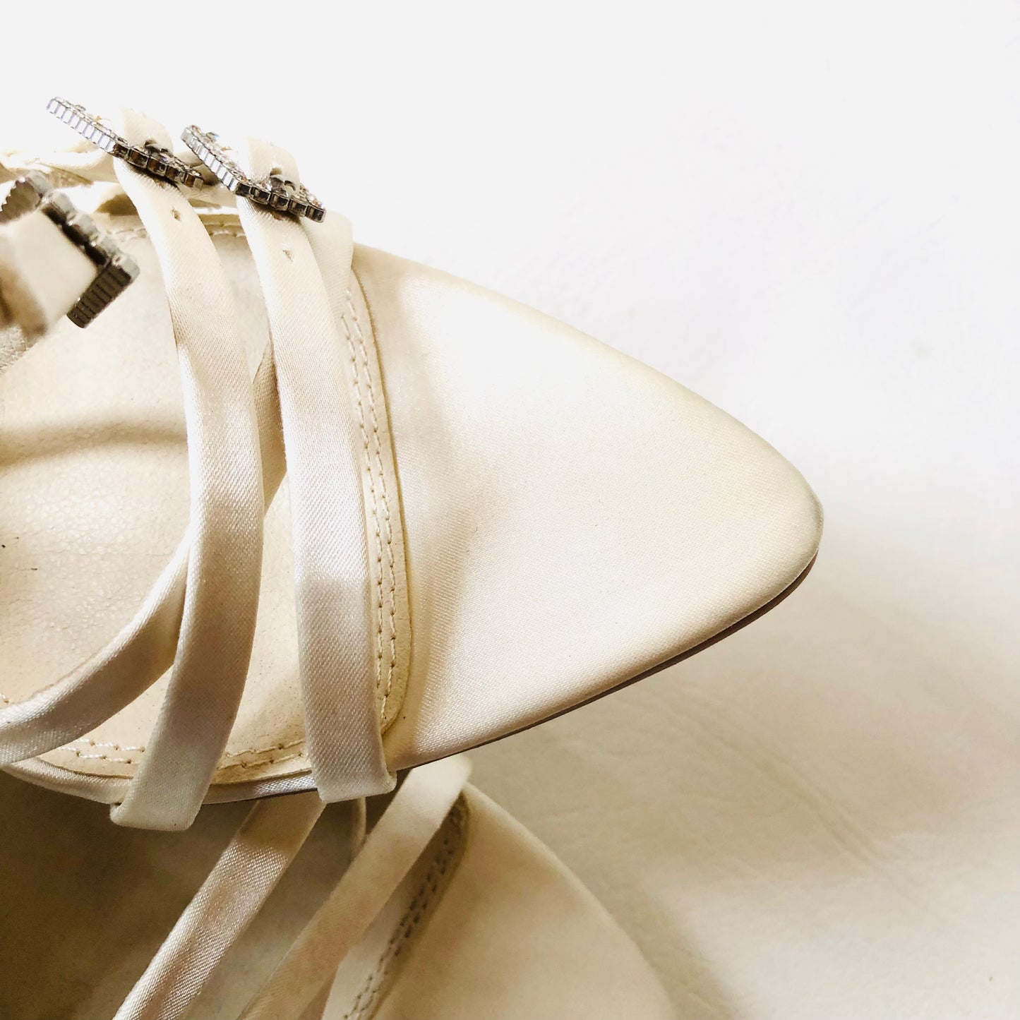 Pretty Little Thing Ivory White Bridal Pointed Strappy Diamanté Buckle Heel Sandals 5 NEW