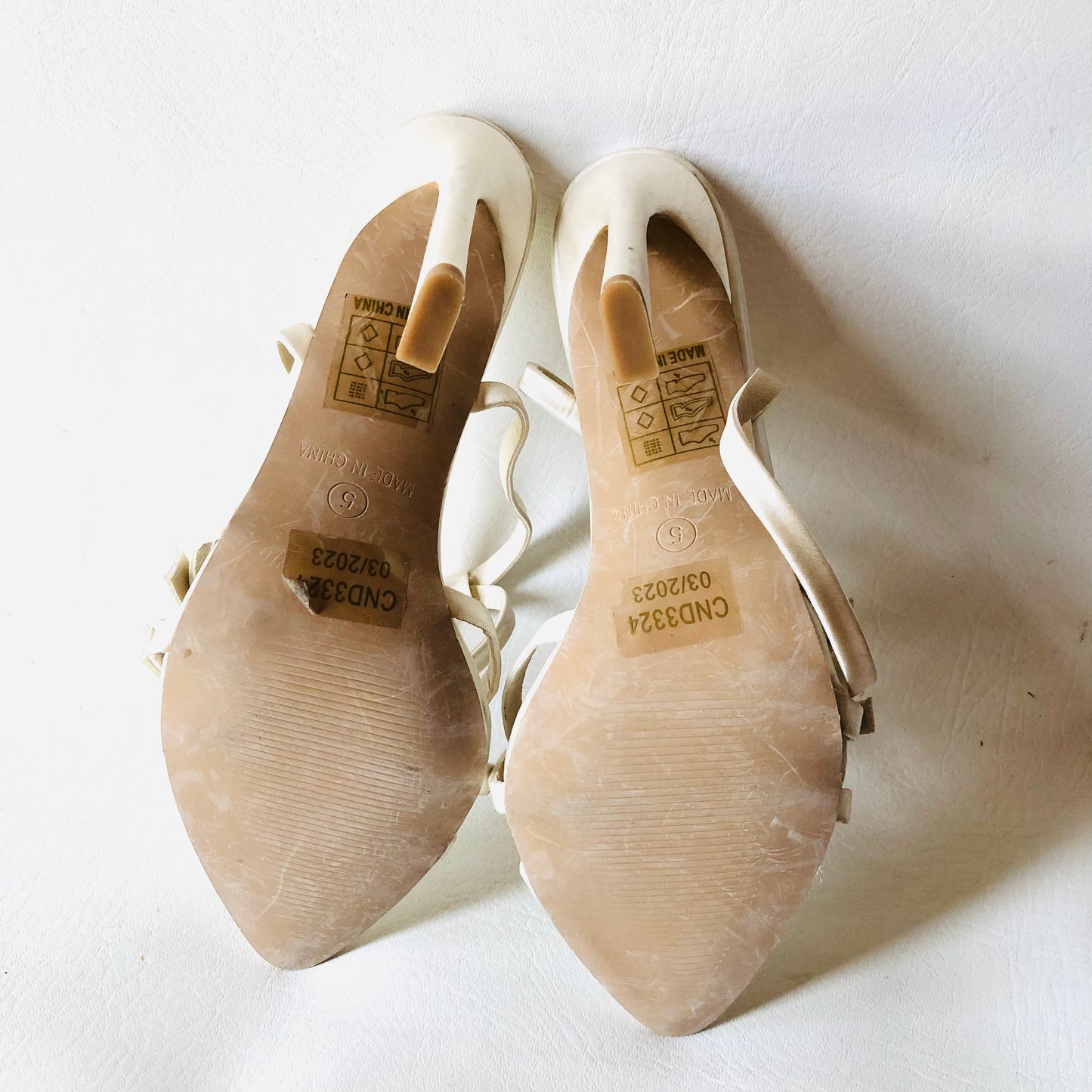 Pretty Little Thing Ivory White Bridal Pointed Strappy Diamanté Buckle Heel Sandals 5 NEW